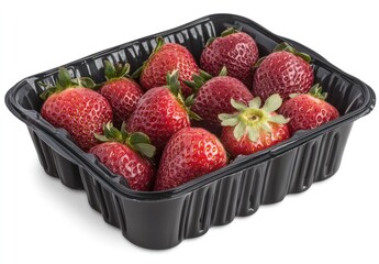 Poster - A black container filled with fresh strawberries, ready for sale or consumption.