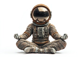 Fototapete - A meditative astronaut figure sits cross-legged, embodying tranquility in a cosmic theme.