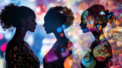 Poster - Silhouettes of women with vibrant, colorful overlays, creating a dreamy, artistic effect.