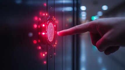 Poster - Demonstration of biometric access control using fingerprint scanning in a secure facility hallway