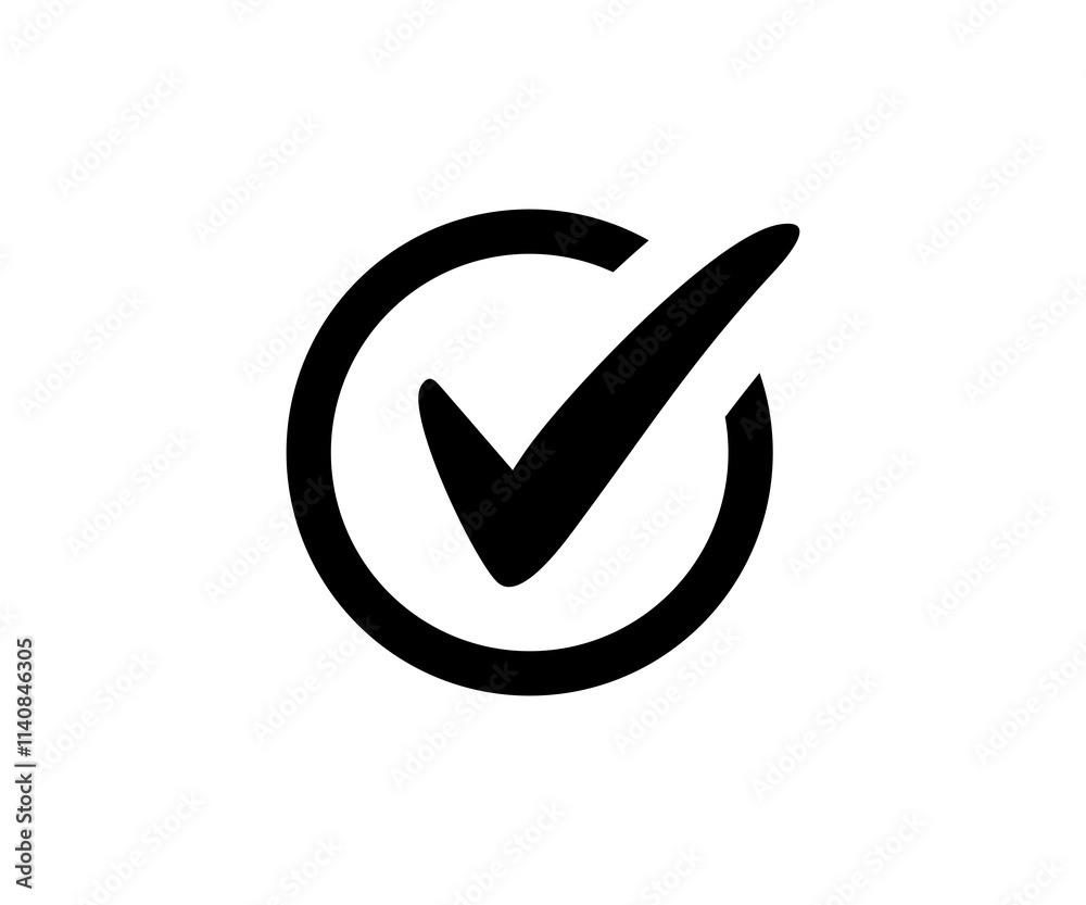 Check mark vector icon. Black check mark in circle illustration on ...