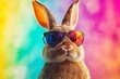 © Kristina - Cool bunny with sunglasses on colorful background. Generative Ai