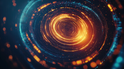 Wall Mural - Magic circle light effect. Bright sphere lens. Rotating lines. Glow ring. Magic neon ball. Led blurred swirl. Spiral glint lines. HUD.