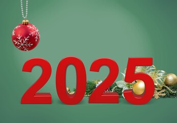 Beautiful new year 2025 text with decor