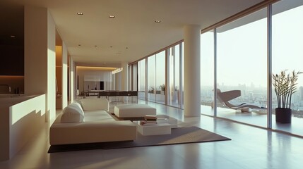 Wall Mural - Modern Minimalist Apartment with Panoramic City View