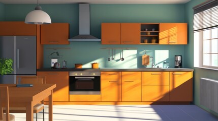 Sunny Orange Kitchen Interior Design