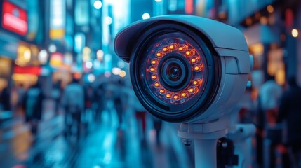 Poster - Thermal imaging CCTV camera monitoring busy urban street at night