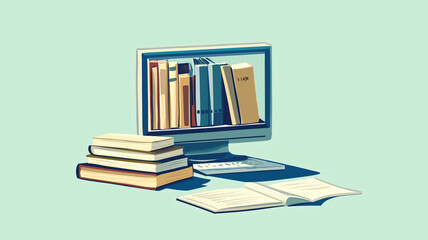 Fototapete - website offering online education. application education. A computer with pages open. Illustrations. Generative AI