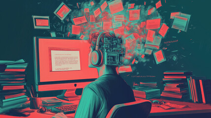 Fototapete - website offering online education. application education. A computer with pages open. Illustrations. Generative AI