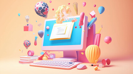 Fototapete - website offering online education. application education. A computer with pages open. Illustrations. Generative AI
