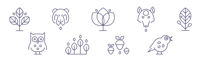 Poster - Forest and Woodland Nature Line Icon and Element Vector Set