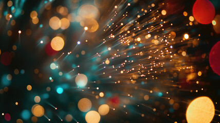 Abstract close up fiber optics light for background. Holiday concept. Optic communication and technology background. Optical lighting with bokeh.