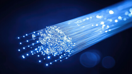 Abstract close up fiber optics light for background. Holiday concept. Optic communication and technology background. Optical lighting with bokeh.