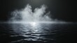 © Aysel - Water surface with magic neon glow from inside and smoke on top. Mystery dark background with spooky white light from underwater and fog. Realistic 3d night vector illustration with flare and steam.