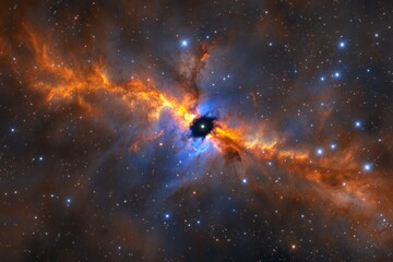 Poster - An awe-inspiring nebula illuminated by the gravitational force of a black hole, revealing intricate colors and structures that hint at the universe's mysteries and beauty.