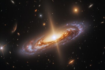 Poster - An exquisite view of a spiral galaxy radiating brilliance from its center, showcasing the cosmic dance of stars and light within the infinite universe.