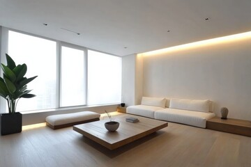 Poster - A serene and minimalistic living room filled with natural light, showcasing clean lines, a cozy atmosphere, and a perfect balance of style and comfort in contemporary design.
