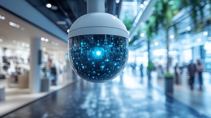 Poster - wireless cctv camera monitoring customer activity in a modern retail store environment