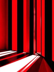 Poster - This composition captures the interplay of light and shadows through striking red vertical stripes, creating a powerful visual impact that captivates the viewer.