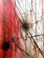 Leinwandbilder - This dynamic artwork features a chaotic blend of red and black strokes, creating a sense of movement and emotion that draws the viewer into its complexity.