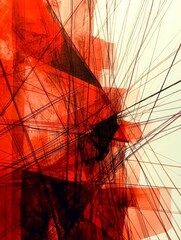 Leinwandbilder - This artwork features explosive lines and geometric shapes in red and black, conveying a sense of dynamism and modernity, ideal for bold interior design.