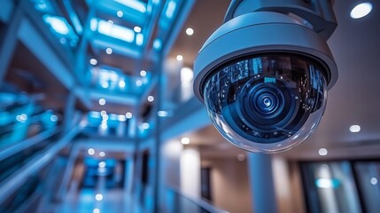 Poster - High-tech smart home interior with CCTV monitoring system in modern architecture