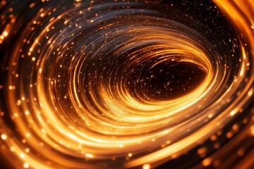 Poster - A mesmerizing golden spiral galaxy with light trails creating an enchanting effect, representing the beauty and mystery of the cosmos and abstract visualization.
