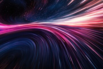 Poster - An abstract depiction of colorful light trails racing through a dark space environment, illustrating the concept of speed and the cosmos in a vivid artistic style.