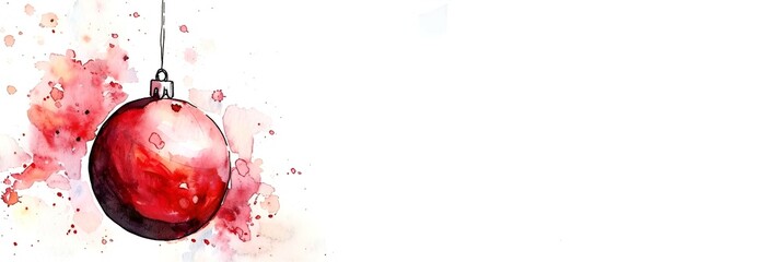 Aufkleber - watercolor New Year's banner with a red Christmas ball on a white background with free space for text insertion