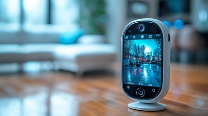 Poster - Demonstrating smart home systems and security features in a modern indoor setting
