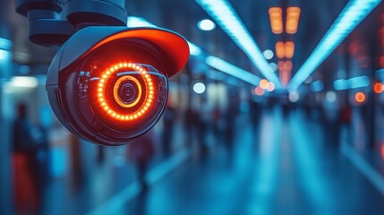 Poster - Wireless CCTV surveillance system capturing activity in a busy public transit station at night