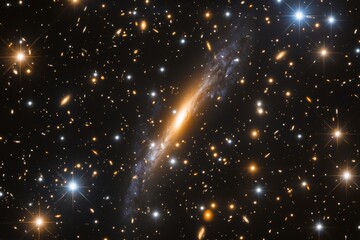 Poster - An extraordinary image of an enigmatic galaxy characterized by a bright central core, surrounded by shimmering stars, inviting contemplation about the mysteries of the universe.