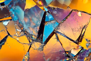 Leinwandbilder - This close-up captures the vivid colors and intriguing textures of broken glass shards, evoking a sense of beauty and chaos, showcasing the intersection of fragility and art.