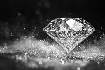 Aufkleber - This captivating image features a beautifully cut diamond sparkling and shining against a soft black backdrop, showcasing its brilliance and clarity in every facet.