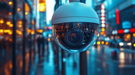 Poster - Smart city project showcasing surveillance cameras in an urban environment during dusk