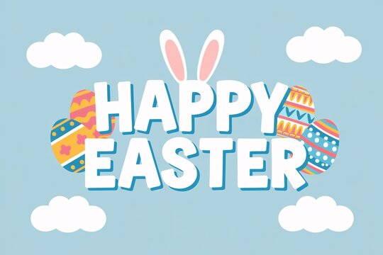 Easter colorful poster, background with eggs and bunny ears