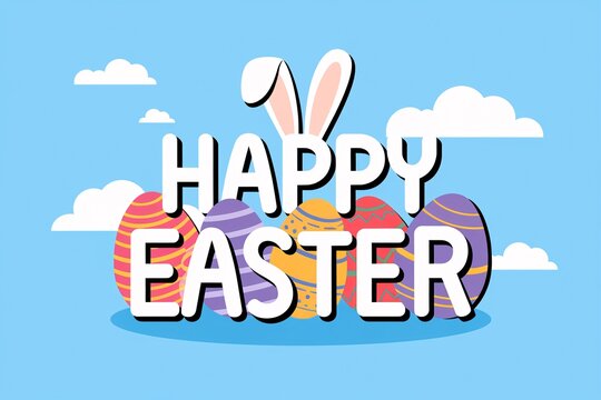 Easter colorful poster, background with eggs and bunny ears