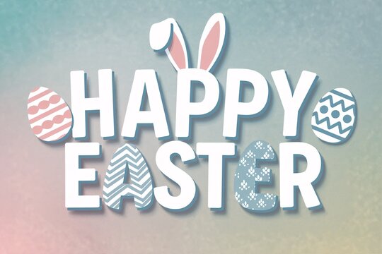 Easter colorful poster, background with eggs and bunny ears