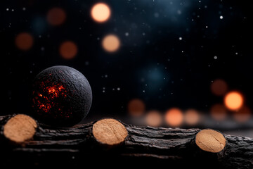 Wall Mural - Sphere with Internal Illumination on Wooden Log with Bokeh Background