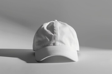 White Baseball Cap Mockup on Gray Background, High Resolution Photography for Fashion, Sports and Advertising Use
