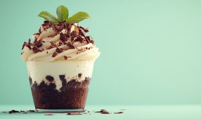 Poster - A cupcake with chocolate frosting and a green leaf on top