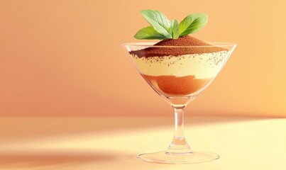 Poster - A glass of dessert with a leaf on top