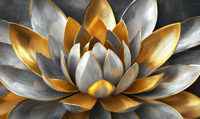 Canvas Print - A gold and silver flower with a yellow center