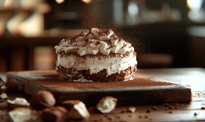 Poster - A chocolate cake with whipped cream on top