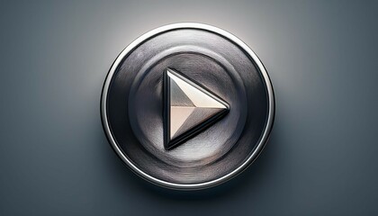 metallic play button showing beginning on gray background