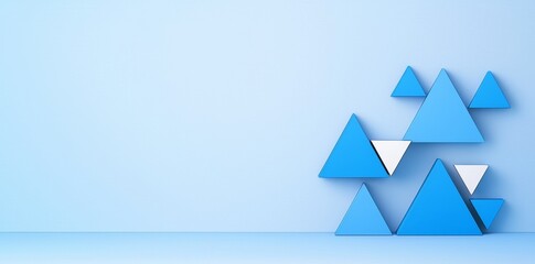 Poster - An elegant geometric pattern with layers, showcasing an abstract background in shades of blue and green, highlighted by triangle shapes in a modern, clean material design.