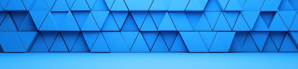 Poster - An abstract blue geometric banner showcasing polygonal shapes and triangular textures, utilizing a low poly design in dark, medium, and light blue tones.