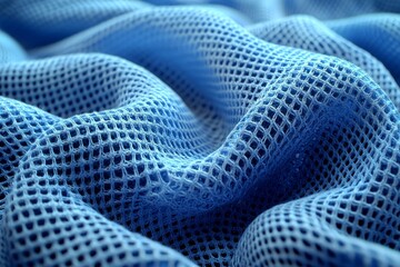 The texture of the blue football shirt fabric is used for sports clothing.
