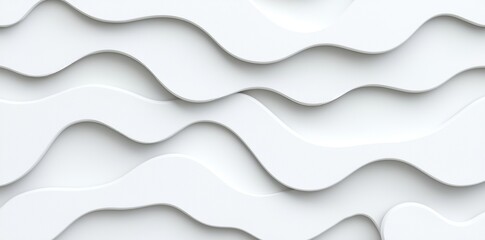 Poster - A 3D illustration of a white seamless pattern featuring waves with light and shadow, designed for a wall decorative panel.