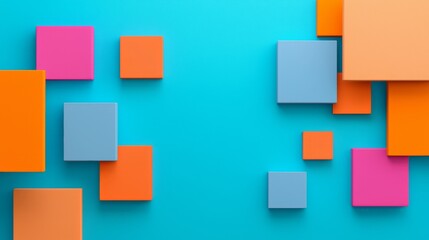 Poster - Vibrant blue and orange geometric shapes forming a lively background pattern.